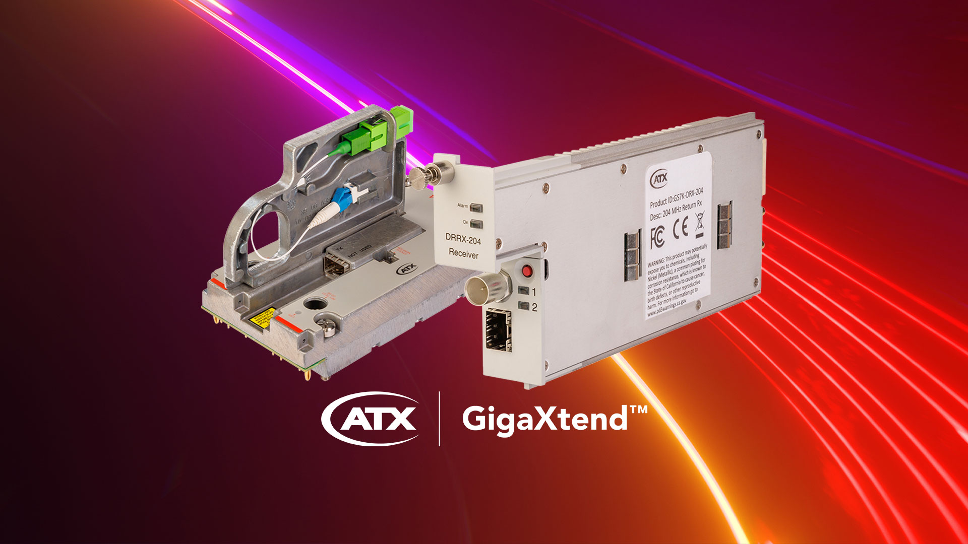 GigaXtend™ 204MHz Digital Return Transmitter Module, a plug-in for the Cisco® GS7000 Node, and the companion GigaXtend 204MHz Digital Return Receiver Module