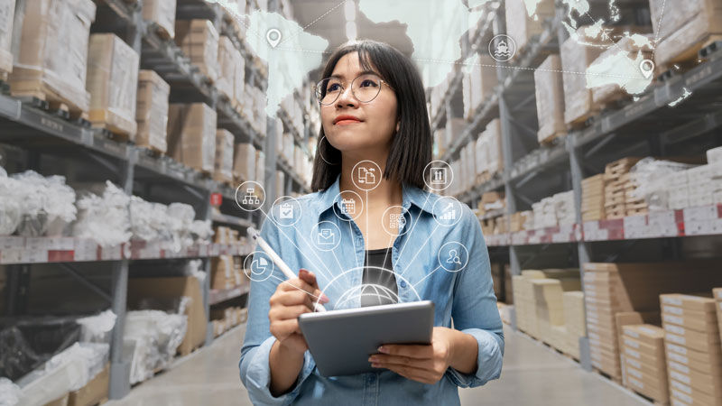 woman in a warehouse