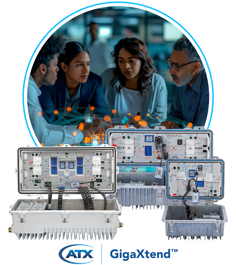 Group of people discussing technology, ATX GigaXtend Amplifiers and GS7 Node