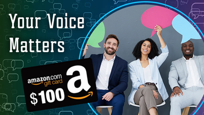 Your Voice Matters - people with comment signs above their heads and an Amazon Gift Card