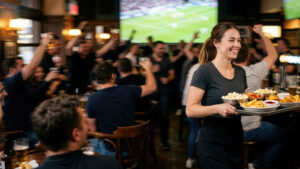 busy restaurant during a game