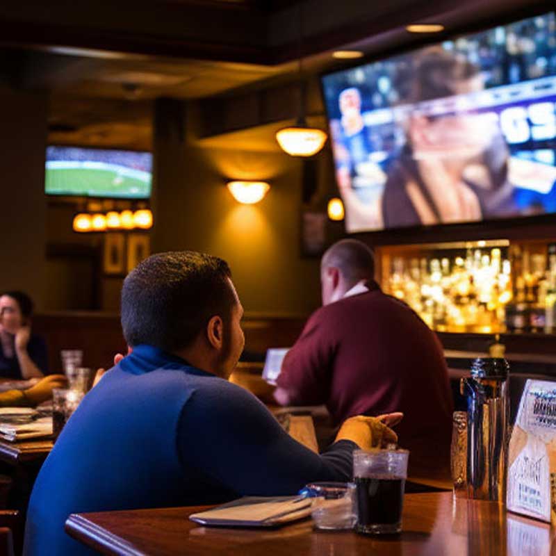 People sitting at a sports bar watching TV