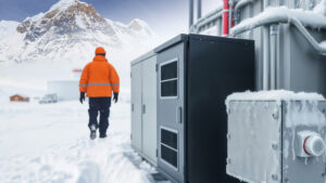 Technician in frigid temps