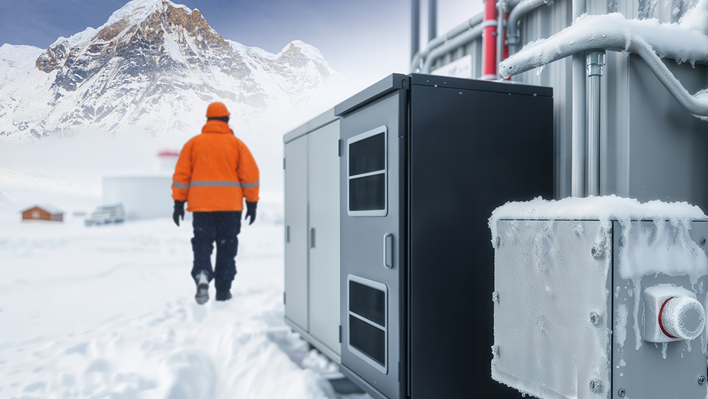 Technician in frigid temps